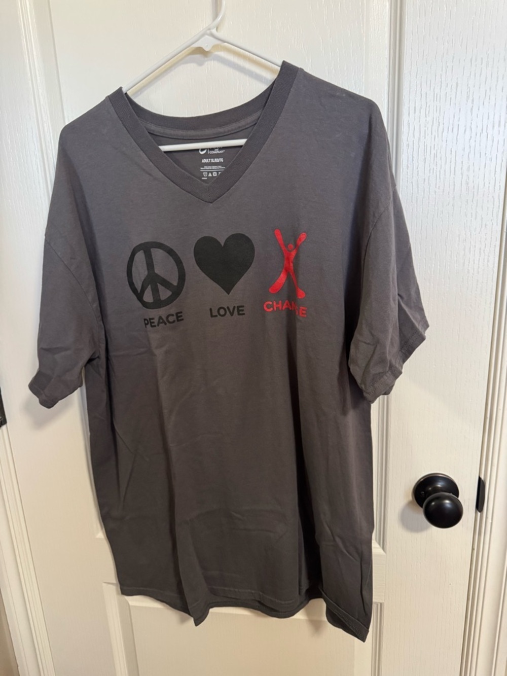 Port & Company Peace Love Change Graphic V-Neck Tee - XL